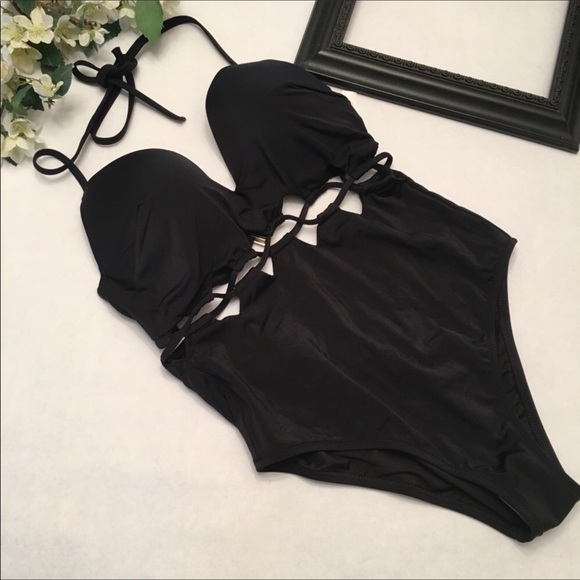 Shade & Shore Black One Piece Swimsuit Sz 38B - Picture 1 of 9